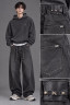 Утеплённые джинсы багги для мальчика-подростка серые Oversize D7529